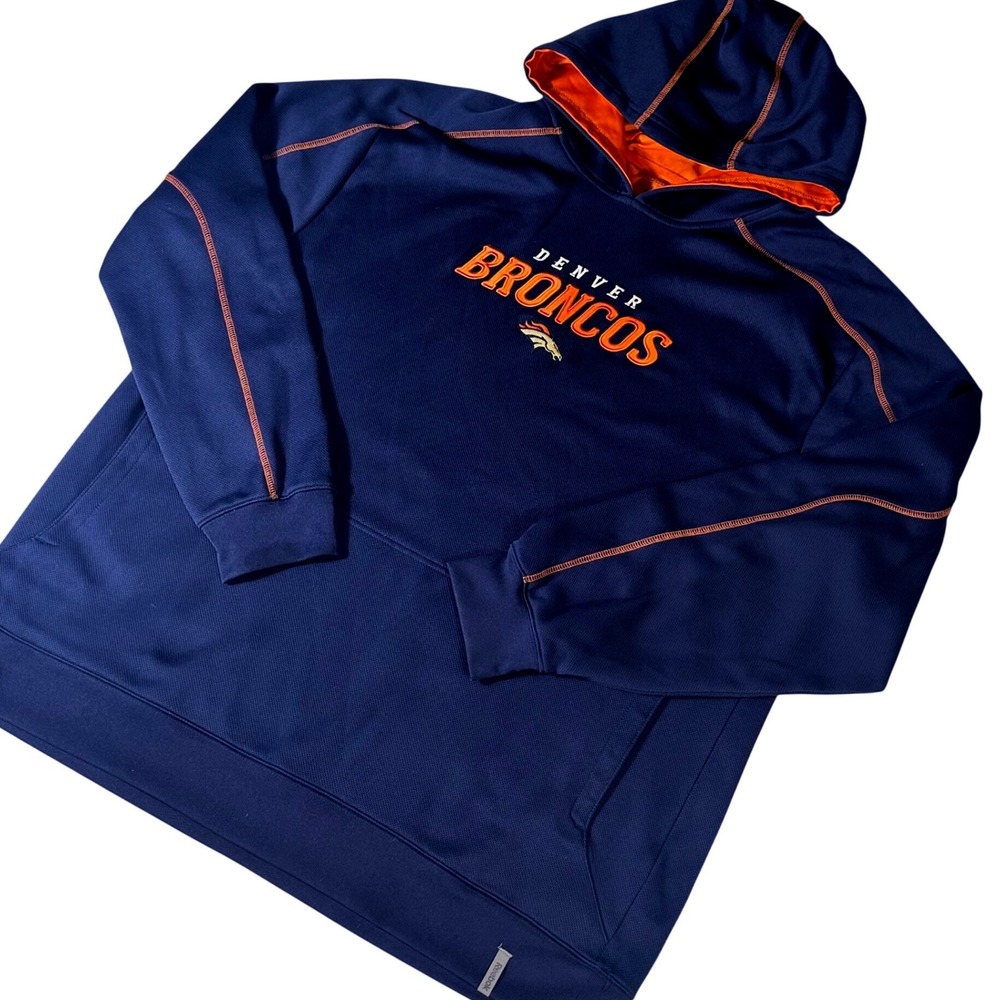 Reebok Denver Broncos Hoodie Mens XL Navy Blue Embroidered Performance Pullover